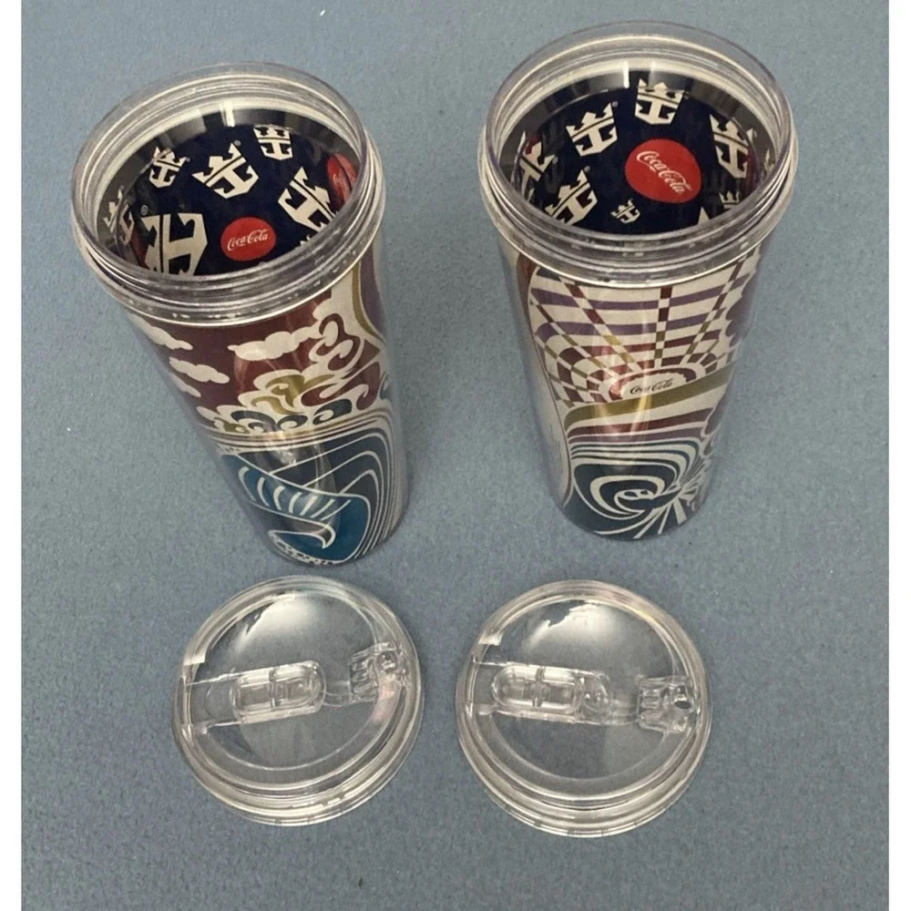Royal Caribbean Cruise Lines Whirley Coca-Cola Drink Cup Tumbler w/Lids-Lot of 2